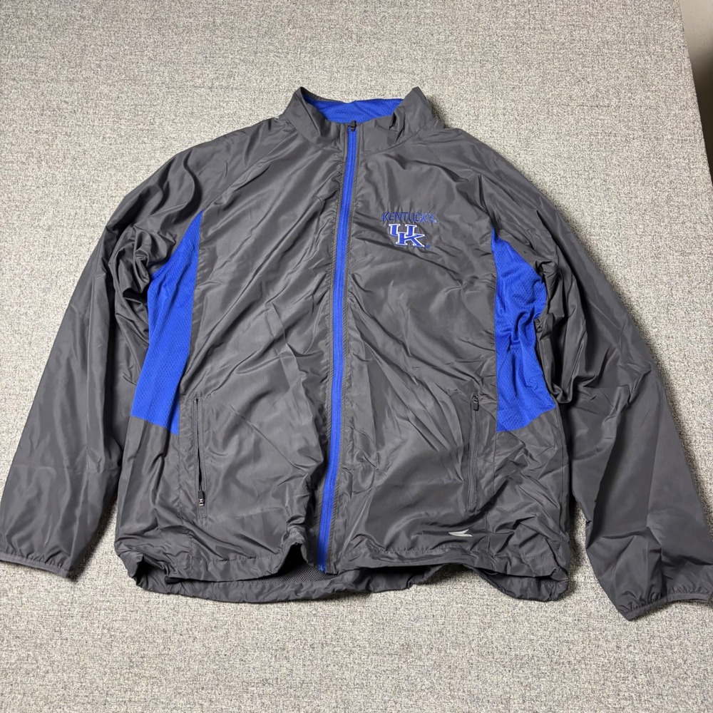 Kentucky Wildcats Windbreaker Mens 2XL Grey Blue Football Jacket Zip Up